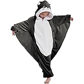 ABASACO Flying Squirrel Onesie Kids Plush Animal Costume One Piece Pajamas Girls Teen Halloween Cosplay Sleepwear