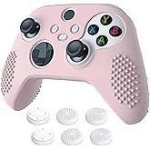 eXtremeRate PlayVital Pink Controller Skin for Xbox Series X/S, 3D Studded Edition Anti-Slip Soft Silicone Cover for Xbox Core Controller with 6 Thumb Grip Caps