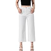 Kereya Wide Leg Flare Jeans for Women,High Waisted Stretchy Cropped Denim Trendy Baggy Pants