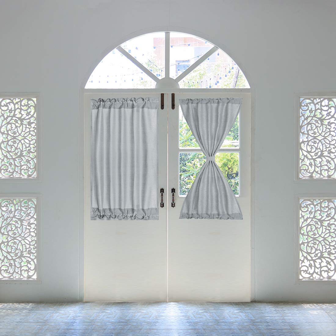 PiccoCasa Blackout French Door Curtain Panel - Blackout Door Curtain 25x40 Inches Solid Drapery with Tiebacks - 1 Panel, Gray