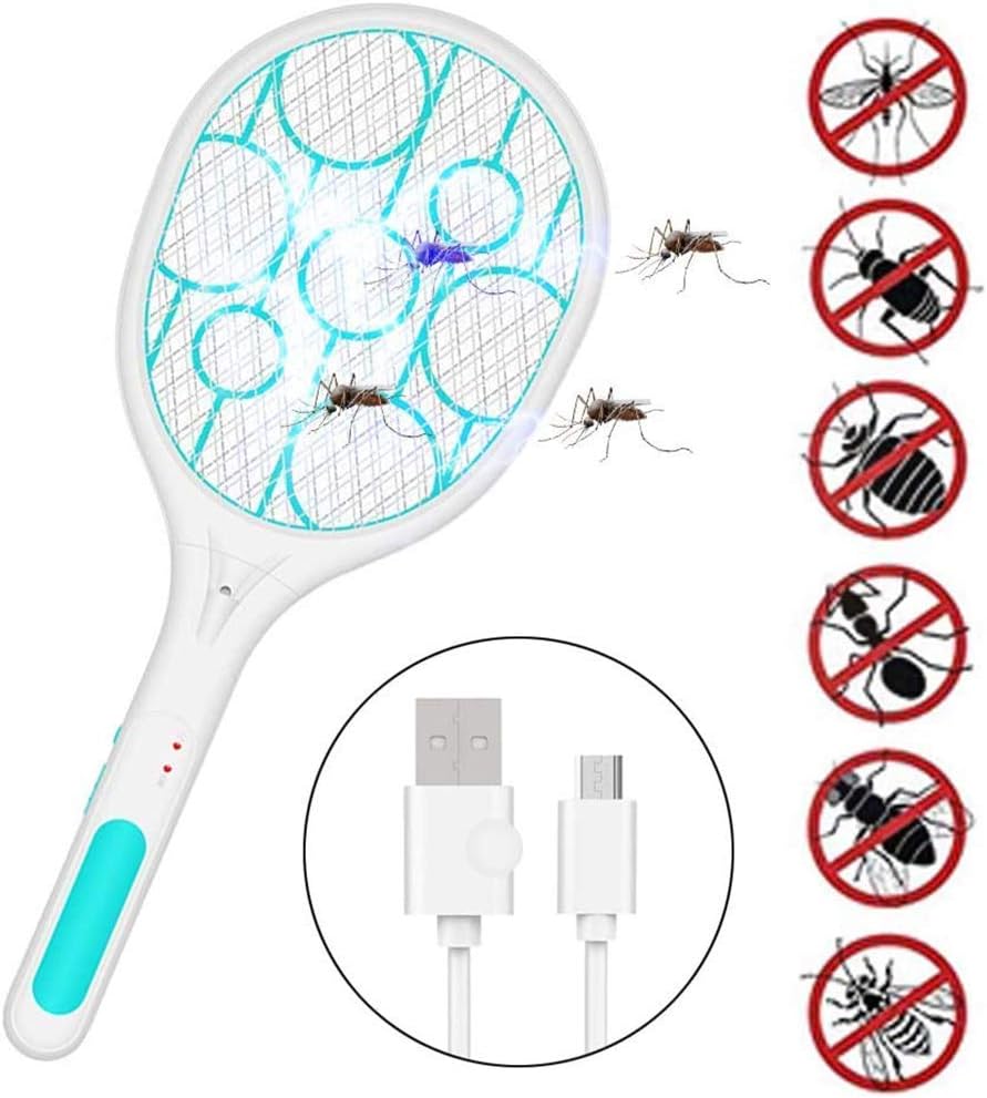 GPWDSN Mosquito Electric Lamp, Electric Anti-mosquito Racket 3-Layer Electric Fly Swatter Rechargeable By USB, LED Rechargeable Lighting Protection