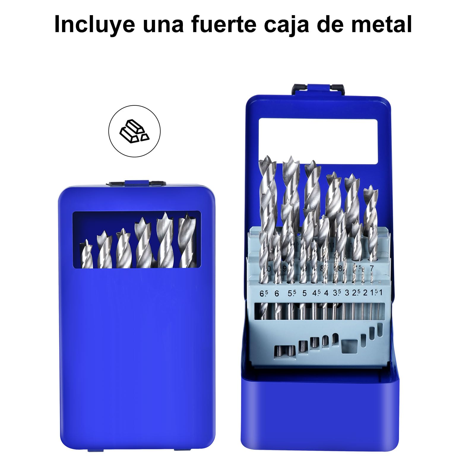 Holzbohrer Set 1-13mm HSS Stahlbohrer 25tlg Dreispitz Holzspiralbohrer Mit Metallbox für Holz Gerader Rundschank Doppelflute Holzspiralbohrer Twister Drill Bit Metallbohrer Profi HSS-G Bohrer Set 7
