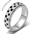 AmorArtSky Checkered Fidget Ring for Adults - 18K Gold Plated Stainless Steel Rotating Spinner Jewelry, Anxiety & Stress Relief Gift for Women/Men (Black and White Pattern)