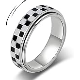 AmorArtSky Checkered Fidget Ring for Adults - 18K Gold Plated Stainless Steel Rotating Spinner Jewelry, Anxiety & Stress Relief Gift for Women/Men (Black and White Pattern)