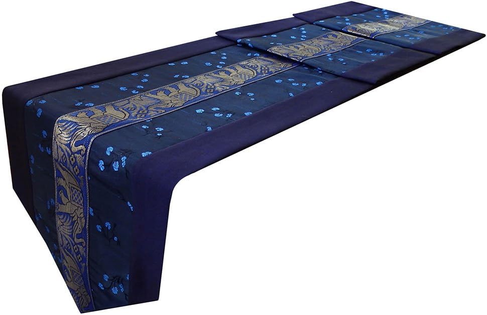 Table Runner - Bed Runner - Navy Blue - Thai Silk & Cotton - Hand Made