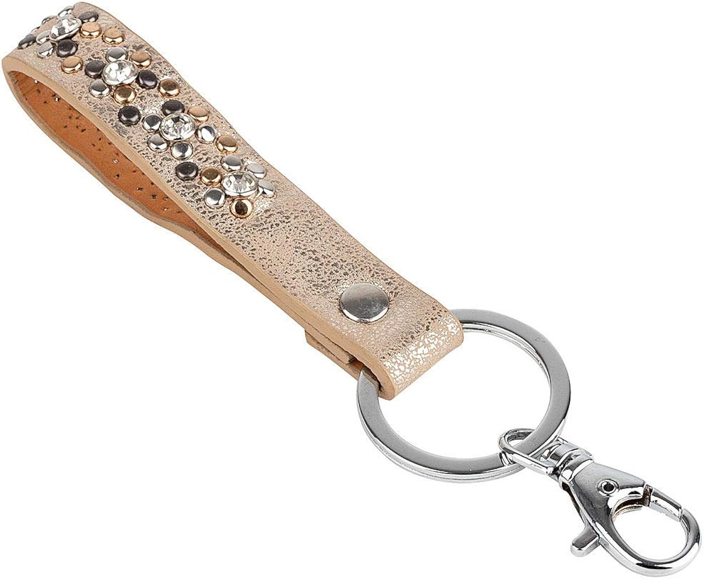 Hailys Women's Fashion Keyring Key Ring Decorative Flowers Studs Beige
