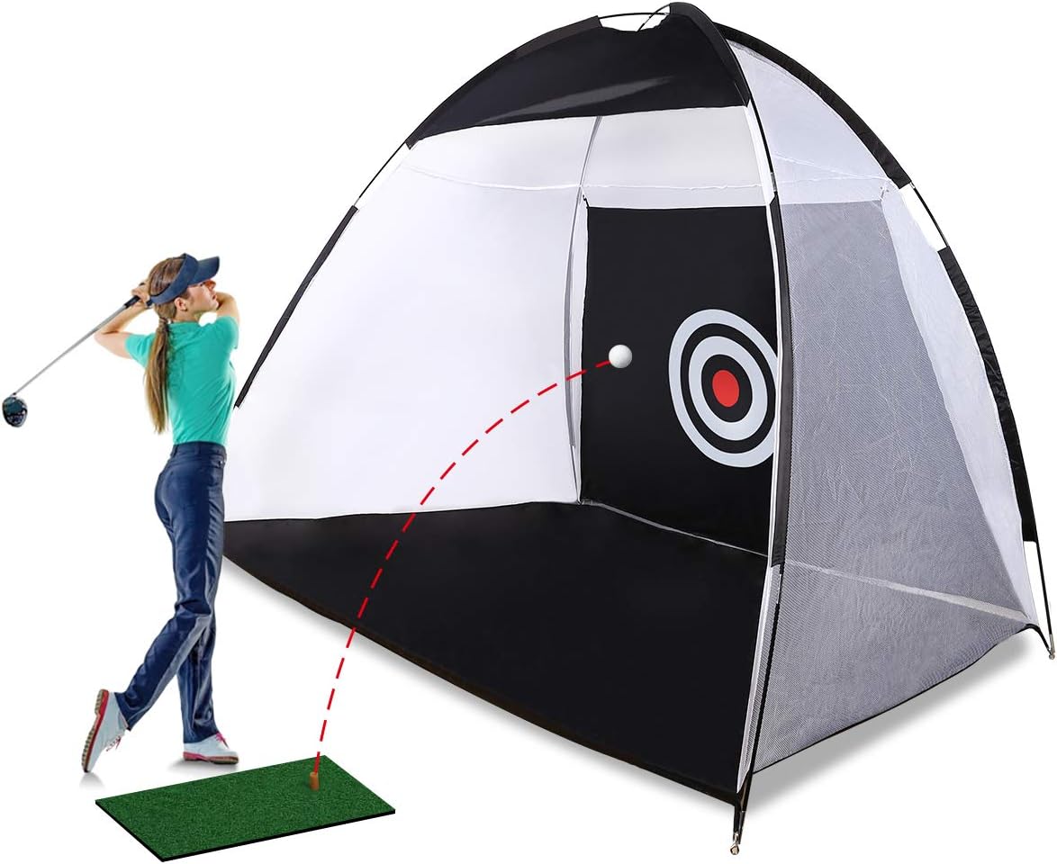 WUYASTA 2M Golf Hitting Net Outdoor/Indoor Foldable Golf Practice Cage Driving Hitting Net Training Aid Nat Driver Iron (Black)