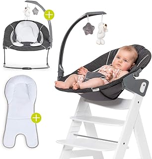 Hauck Alpha &amp; Beta Hochstuhl Newborn Aufsatz - Bouncer 2in1 Deluxe - ab Geburt (für Neugeborene), Rückenlehne verstellbar und als Babywippe nutzbar - Melange Grey