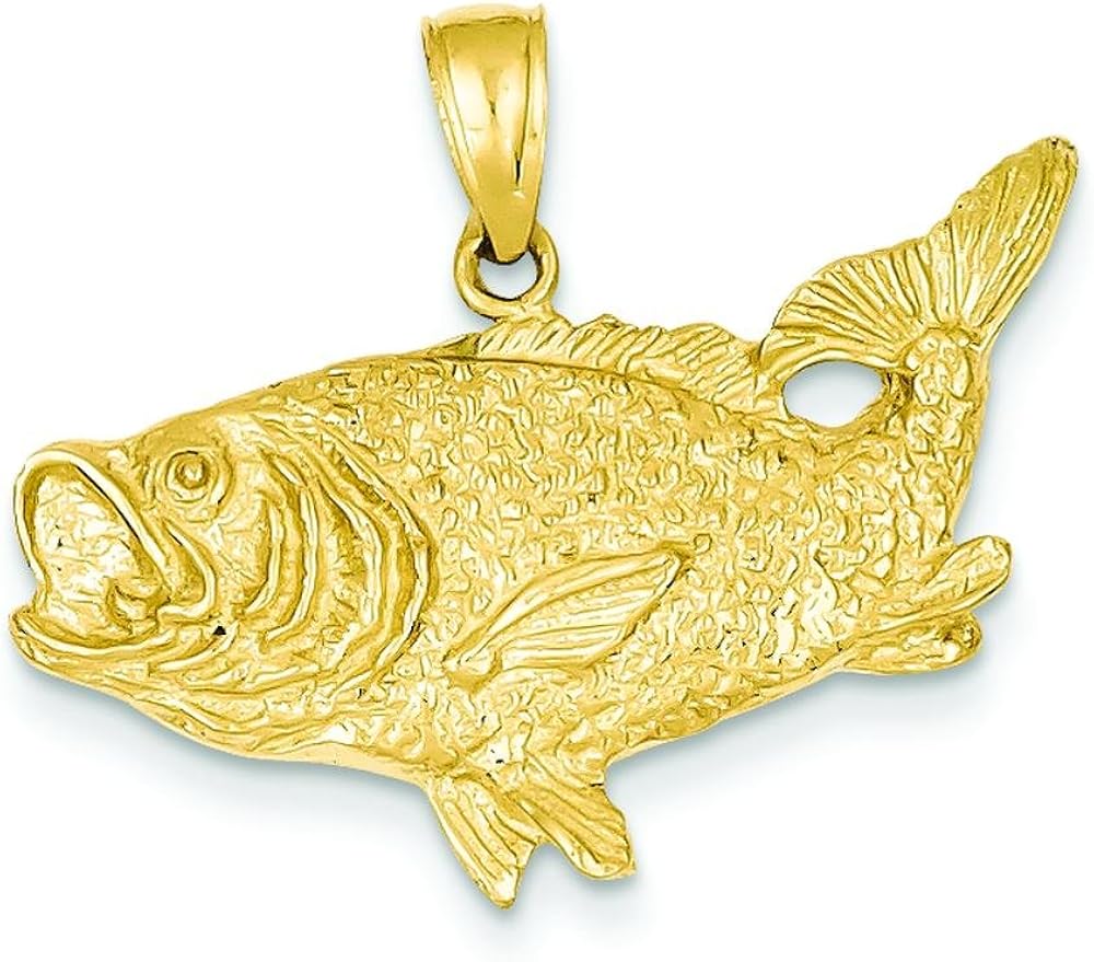 14K Gold Bass Fish Charm Fishing Jewelry Pendant Clasp Style Charms Jewelry