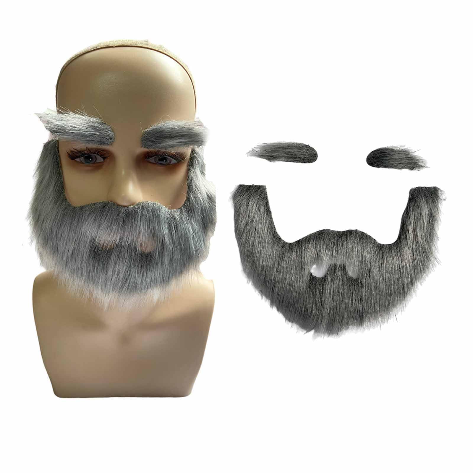 Golden Apple Novelty Self Adhesive Fake Beard DIY Fake Mustache and Eyebrows Set for Party Cosplay Props (Gray Black)