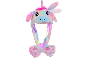 Audaisyly Funny Plush Rabbit Hat Ear Moving Jumping Hats, Cute LED Animal Beanie Cap for Women Girls Cosplay Party Holiday