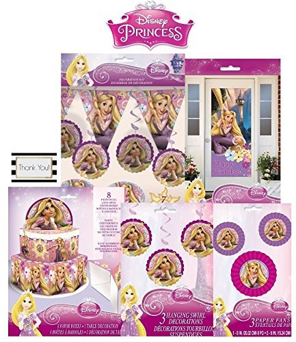 Tangled Decoration Kit - 2 Honeycomb Decorations - 7 Hanging Swirls - 3 Paper Fans - 8 Favor Boxes - 1 Door Poster - 1 Flag Banner