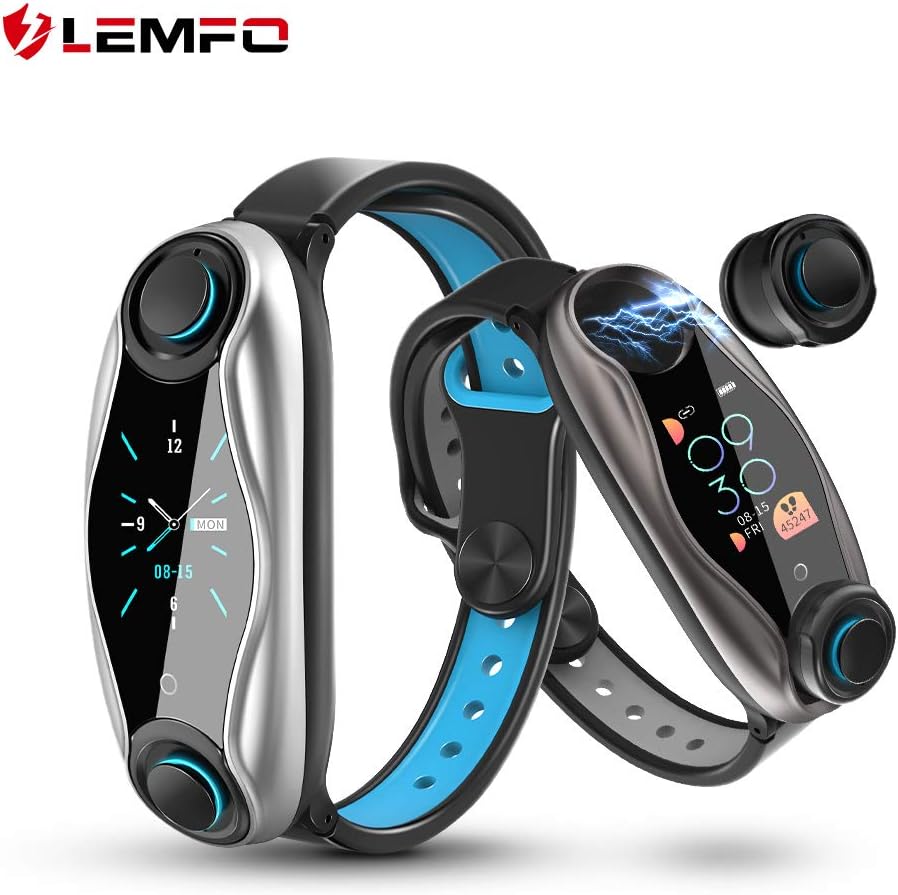 LT04 Wireless Bluetooth Earphone 2 in 1 Bluetooth 5.0 Chip IP67 Waterproof Calories Heart Rate Sport Smart Watch iOS/Android (Black)