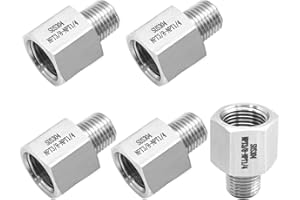 DUZFOREI 5Pcs Forged Reducer Adapter Fittings, 1/4-Inch Male Pipe x 3/8-Inch Female Pipe, 304 Stainless Steel Reducing Pipe Fittings, Suitable for Air Gas Oil Fuel Refrigeration Instrumentation