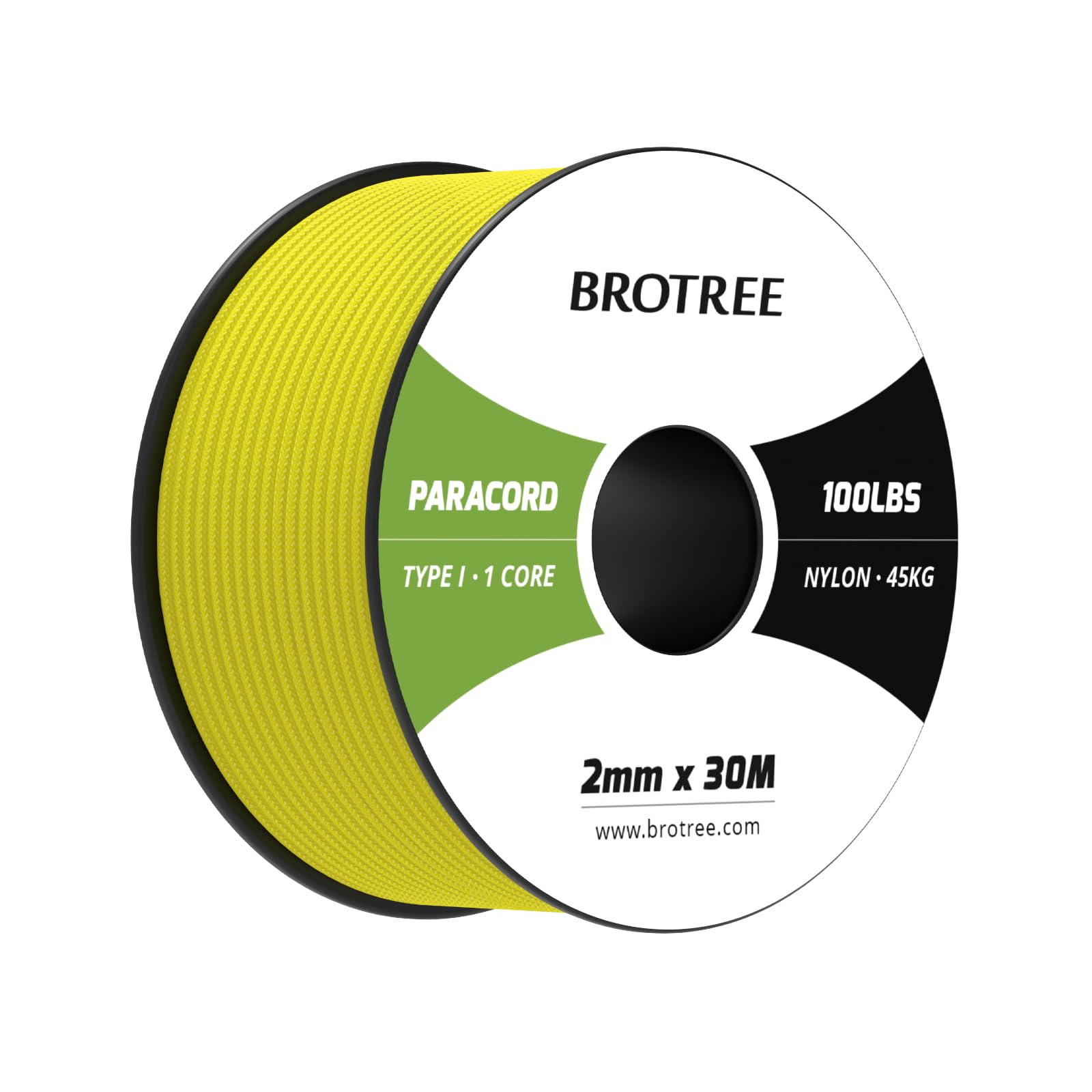 Brotree Paracord 2mm 30M 100% Nylon Rope 1 Strand Parachute Cord for Outdoor, Craft, DIY - 45kg Breaking Load (Neon Yellow)