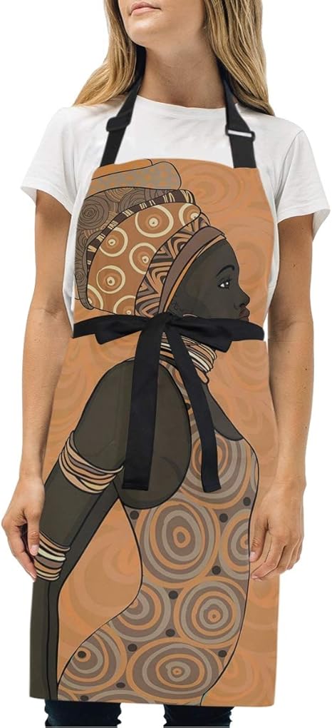Amazon Rosecny エプロン アフリカの先住民族のテーマ地元の女性伝統的なターバンとドレス 首掛け シンプルエプロン 動きやすい 仕事用 家庭用 シワになりにくい 男女兼用 エプロン オンライン通販