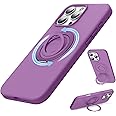 SURPHY 360° Magnetic Stand for iPhone 16 Pro Max Case with Finger Ring, Compatible with MagSafe, Ring Stand and Finger Ring Phone Case for 16 Pro Max 6.9 inch 2024, Orchid Purple