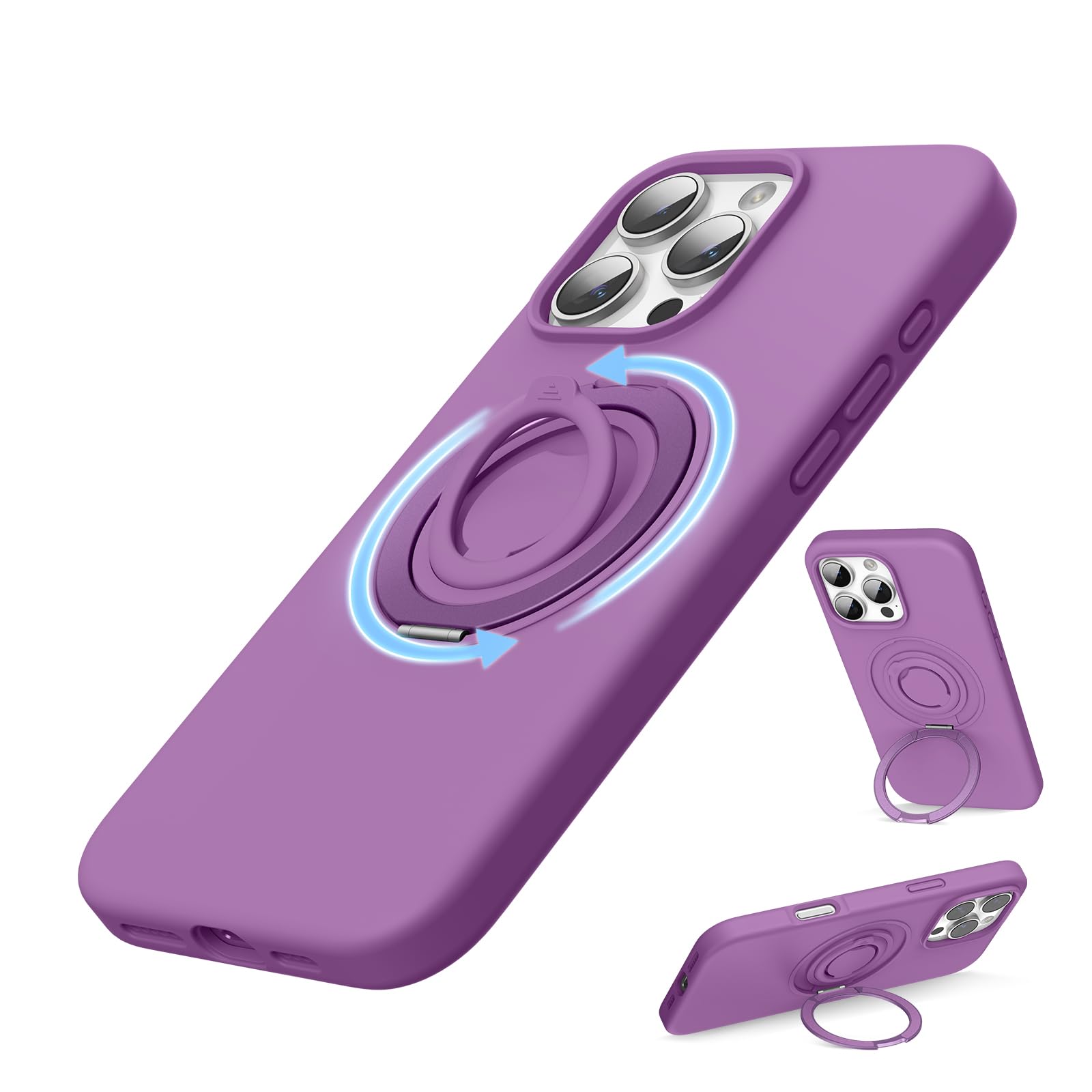 SURPHY Design for iPhone 16 Pro Max Case, with 360° Rotatable Magnetic Stand & Finger Ring, Liquid Silicone Phone Case for iPhone 16 Pro Max 6.9 inch 2024, Orchid Purple