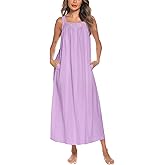 YOZLY Cotton Nightgowns for Women Embroidery Sleeveless Night Gown with Pockets S-XXXL