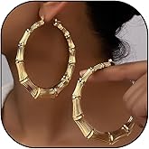 Bamboo Earrings 90s Outfits for Women Large Gold Bamboo Hoop Earrings Trendy Hip Hop Chunky Gold Hoop Earring 80s 90s Jewelry Gifts Custom Accessories