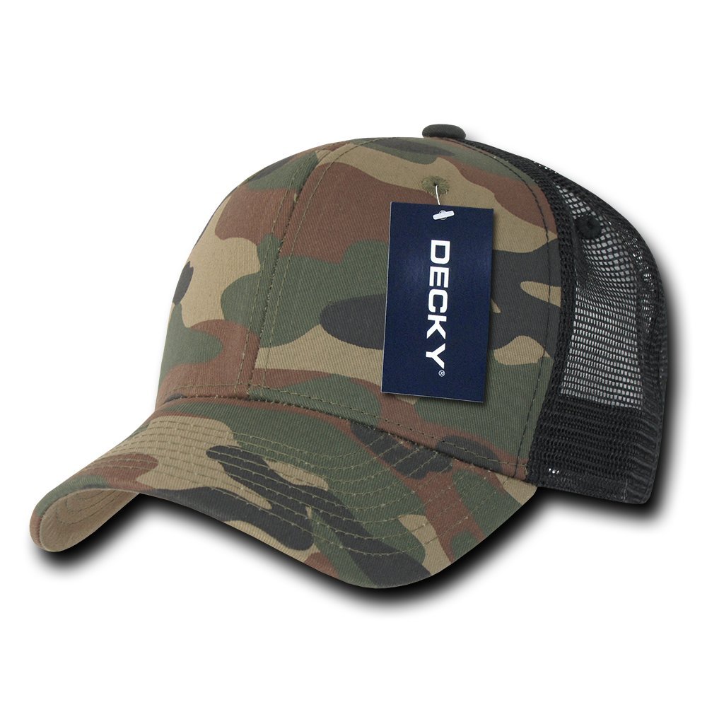 Decky Cotton Curve Bill Trucker Baseball Cap - Woodland/Woodland/Black