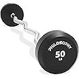 Philosophy Gym Rubber Fixed Barbell, Pre-Loaded Weight EZ Curl Bar for Strength Training & Weightlifting
