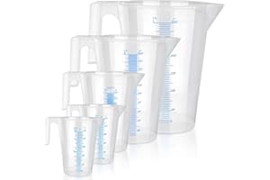 Supkiir 5Pcs Plastic Graduated Measuring and Mixing Pitchers, 3000/2000/1000/500ml Food Grade PP Shatterproof Pouring Cups fo