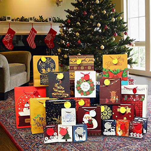 Lulu Home Christmas Assorted Gift Bags, 24 Count Xmas Wrapping Bags