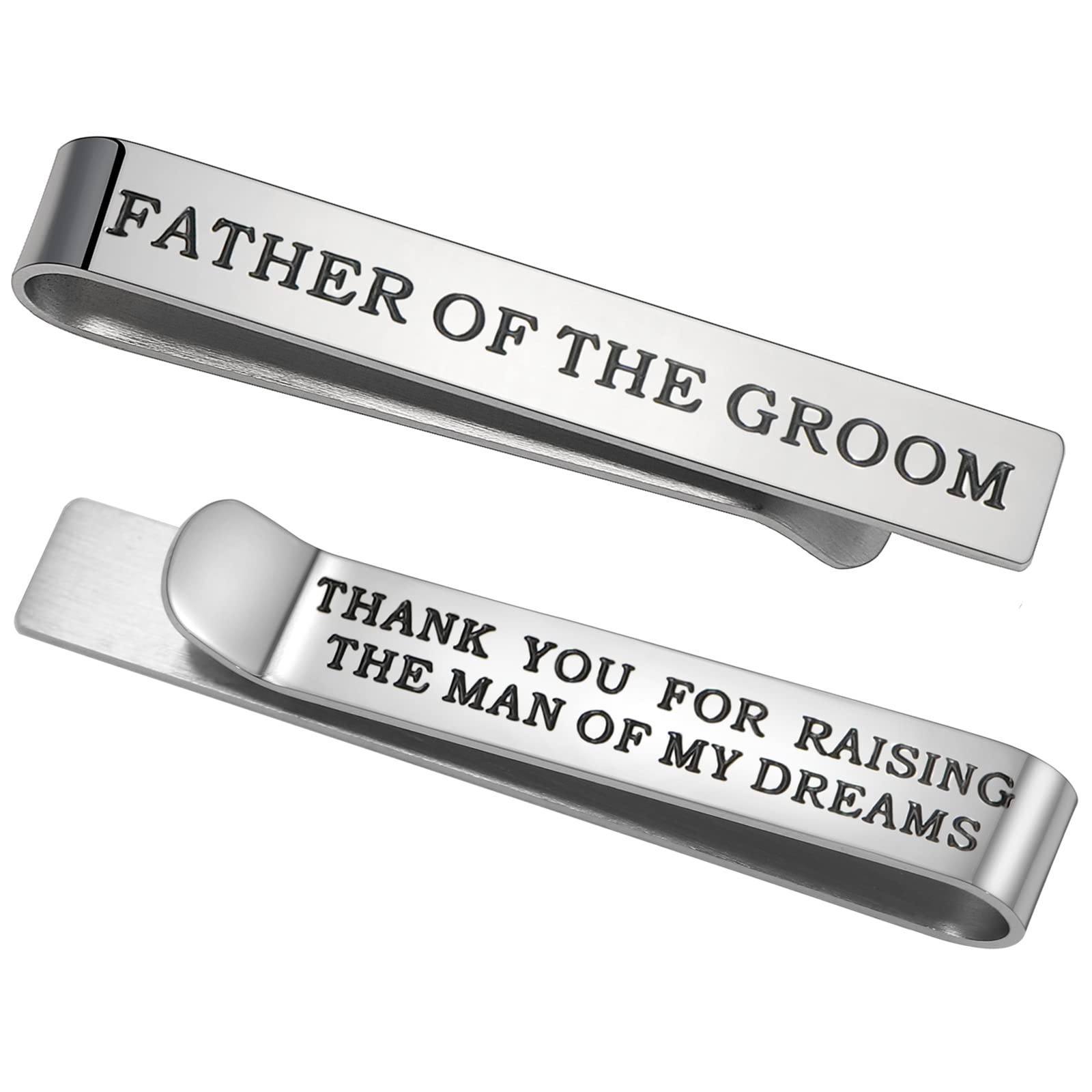 Gleamart Stainless Steel Tie Clip Father Tie Bar Wedding Necktie Clip Engraved Father of The Groom