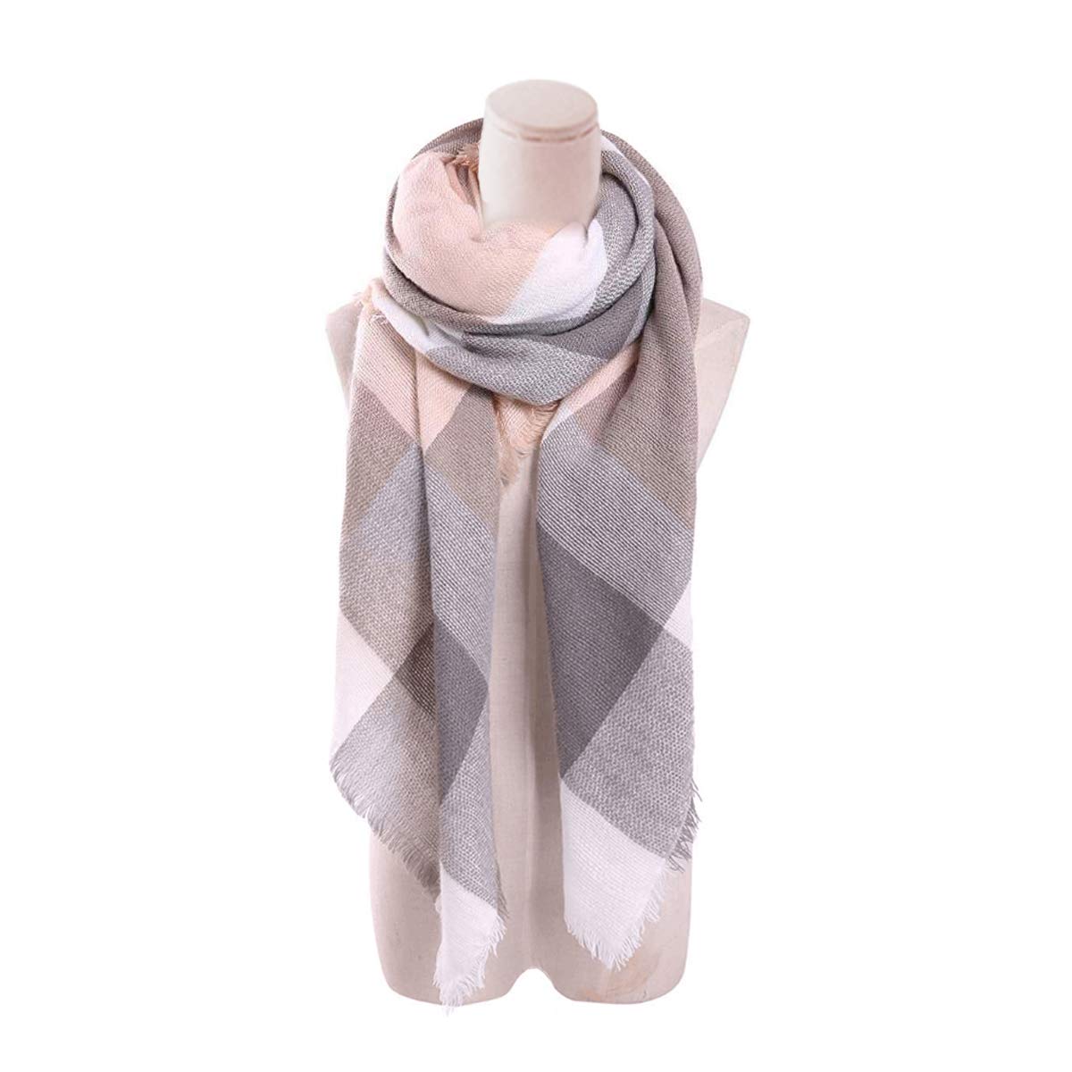 Women Square Plaid Blanket Scarf Shawl for Winter Wear Oversized Warm Soft Chunky Square Scarf (pink)