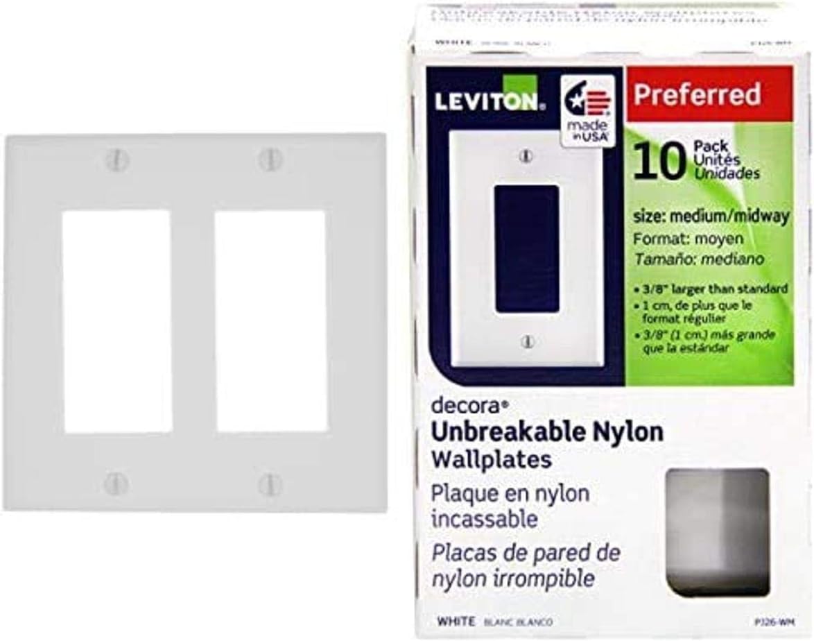 Leviton 80409-NW 2-Gang GFCI Device Decora Wallplate, Standard Size, White, 1 pack - Switch Plates - 