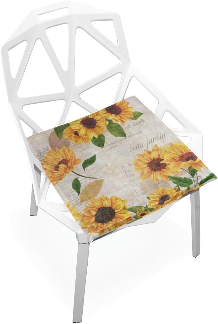 TSWEETHOME Comfort Memory Foam Square Chair Cushion Seat Cushion with Sunflowers Chair Pads for Hardwood Floors Dining Chairs Office Chairs