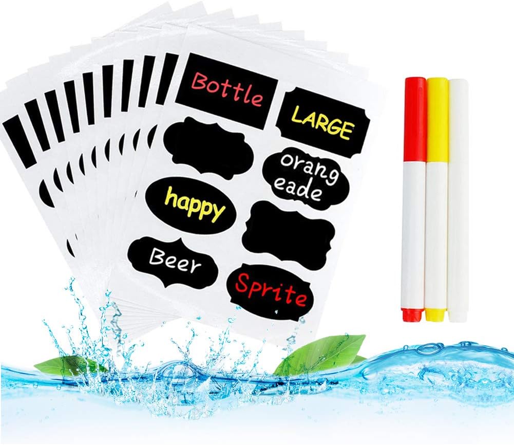 Bryhair Labels Stickers Chalkboard Labels 120 pcs-Waterproof/Erasable/Reusable Blackboard Sticker Kit,Environmentally Friendly Detachable PVC Glue,120 pcs Labels and 3 pcs Chalk Pens.