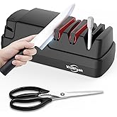 WELLPEAK 4-Stage Professional Electric Knife & Scissor Sharpener for Home Commercial Chef, Diamond Abrasive for Straight Edge Chef Knives, Detachable Ceramic Hone Rod for Serrated Knives Polishing