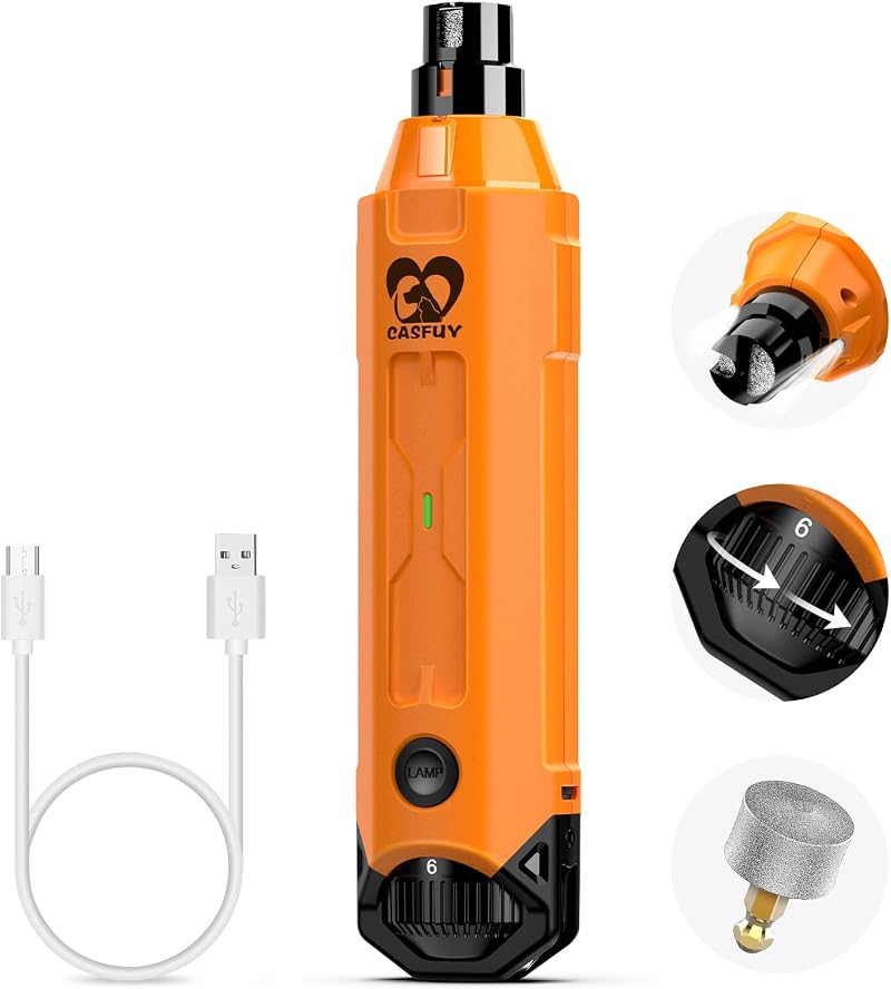 Casfuy 6-Speed Dog Nail Grinder Newest Enhanced Quiet Rechargeable Electric