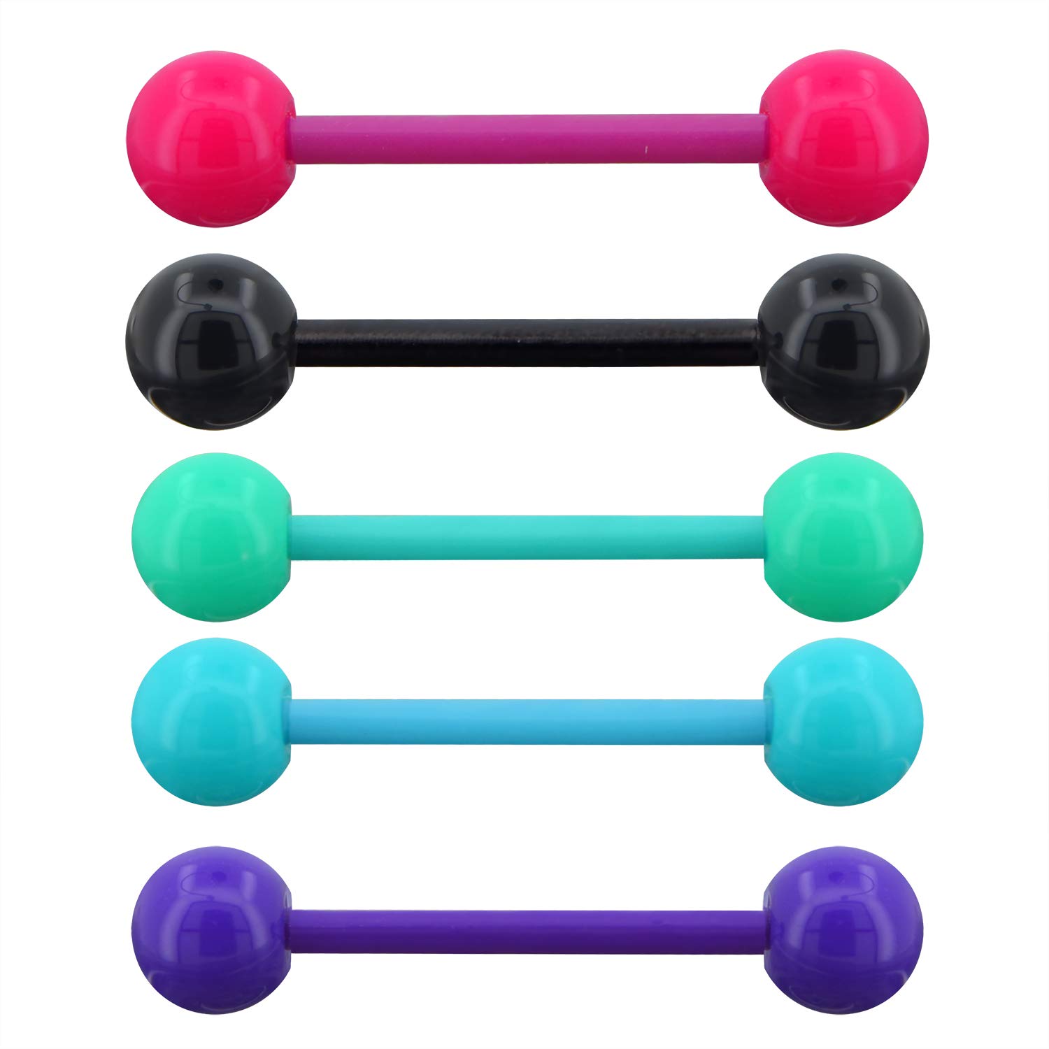 OUFER 14G 5PCS Soft Acrylic Tongue Bars Colorful Tongue Piercings Tongue Rings for Women Tongue Barbell