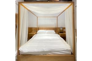 Linentalks Ivory Canopy Bed Curtains Set, Luxury Sheer Drapes for Four Post Bed - 1 PC, 52X205