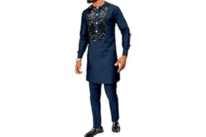 SEA&ALP African Men's Fashion Sequin Clothing Classical Long Sleeve Shirt and Pant Two Pieces Suit Dashiki Formal Outfits