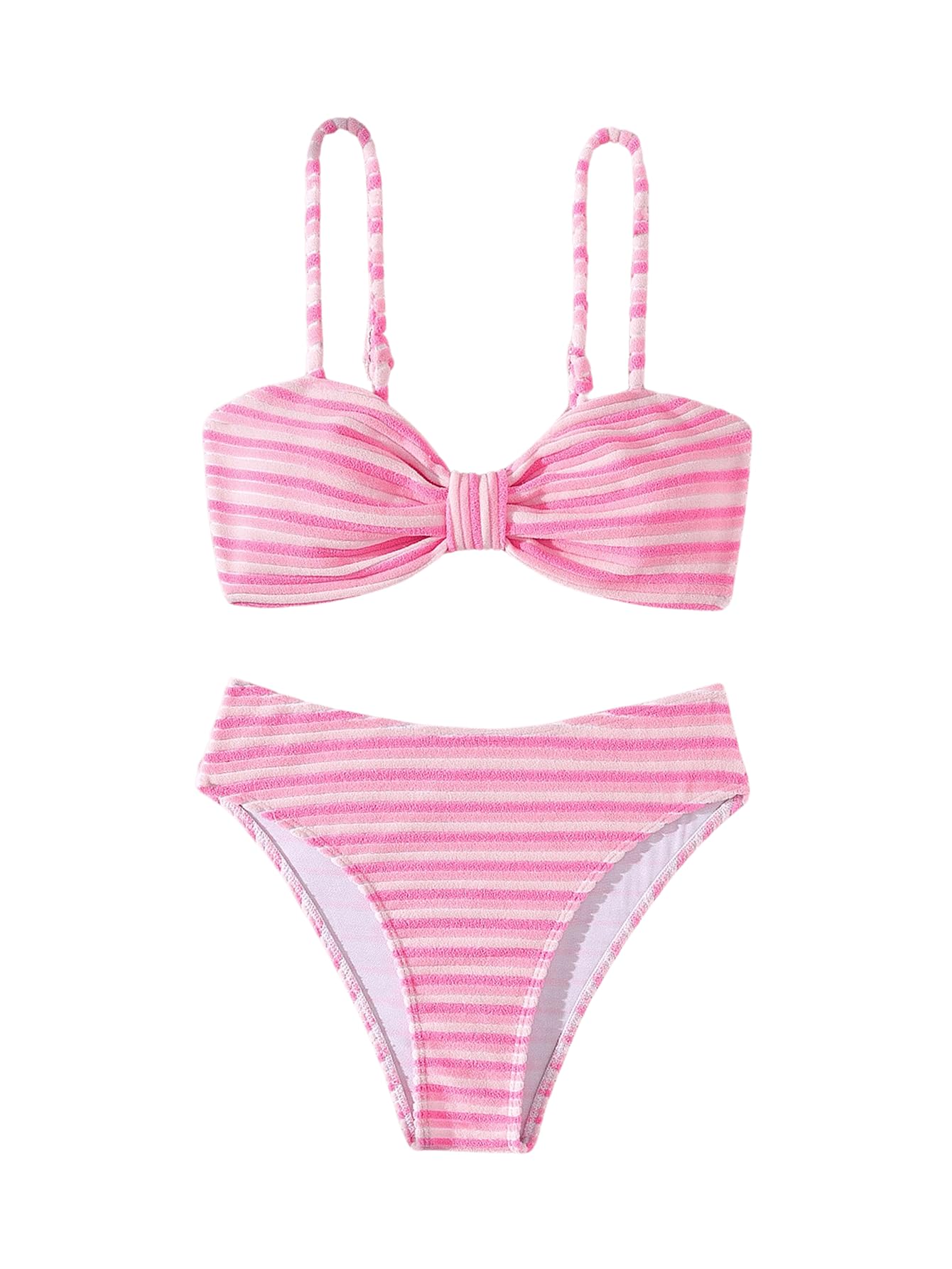Photo 1 of (SMALL) (BAGGED) SOLY HUX Women's Bikini Sets Striped Bowknot Bathing Suits Spaghetti Strap Two Piece Swimsuit Pink Striped Small