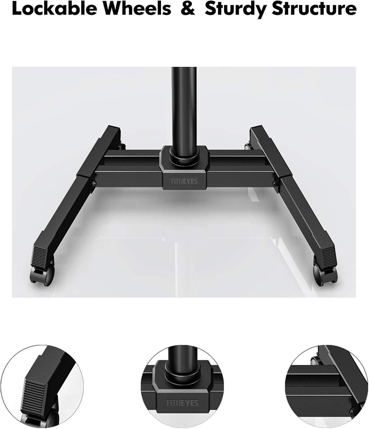 FITUEYES Mobile TV Cart with Wheels for 23-60 Inch LCD LED Flat Curved Screen TVs up to 77 lbs Mobile Rolling TV Stand with Height Adjustable Shelf Trolley Floor Stand Max VESA 400x400 Black : Office Products
