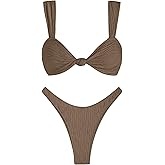 ZAFUL 2025 Cheeky Bikini Sets for Women High Cut Swimsuit Textured Ribbed Bikini Thong Bathing Suit