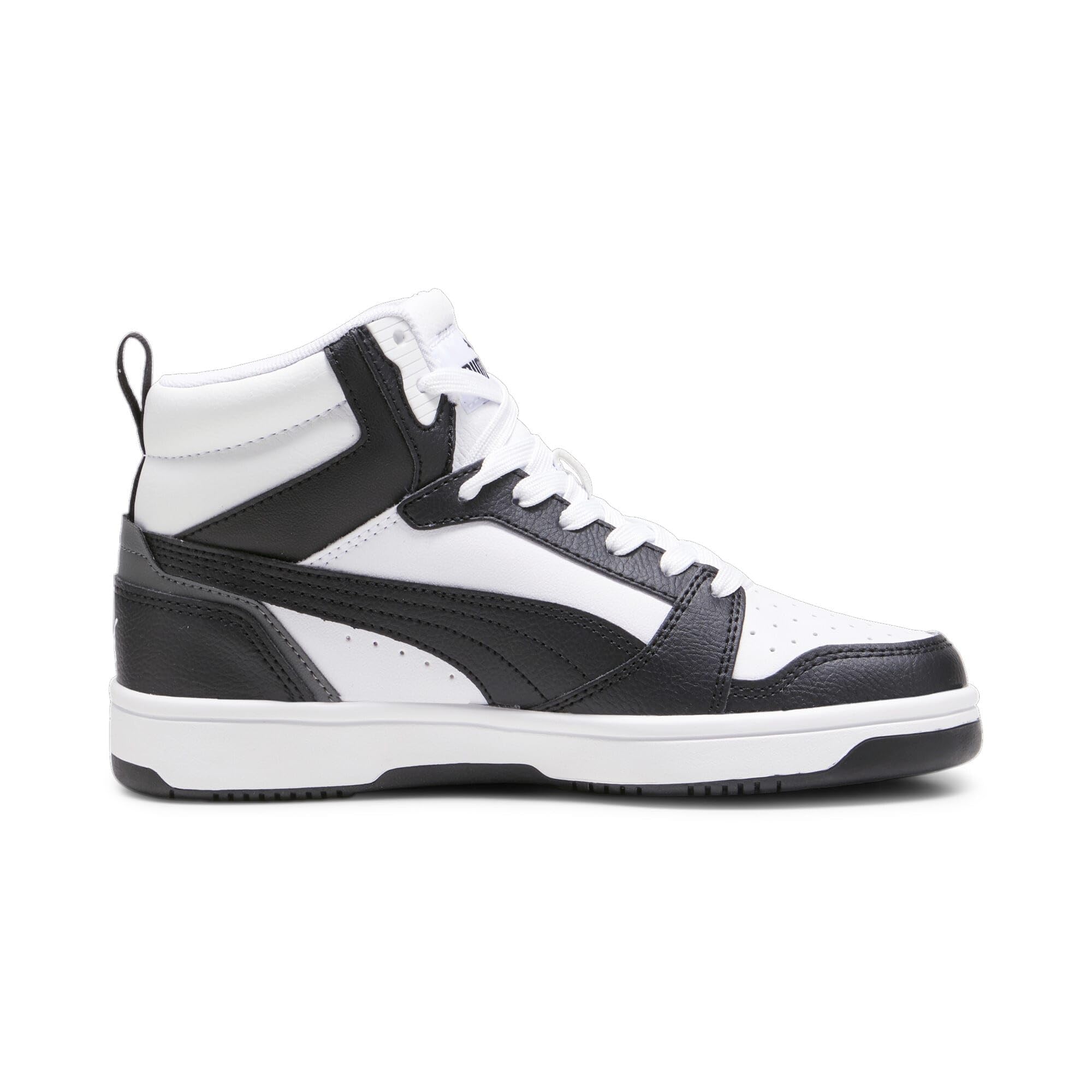 PUMA Unisex Kinder Rebound V6 Mid Jr Sneaker, Puma White Puma Black Shadow Gray, 37 EU