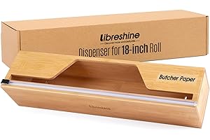Libreshine 18 Inch Butcher Paper Dispenser with Cutter | Heavy-Duty Holder for Plastic Wrap, Foil, Freezer Paper & Kraft Rolls | Wall/Tabletop Bamboo Organizer | Kitchen, Crafting, Commercial Use