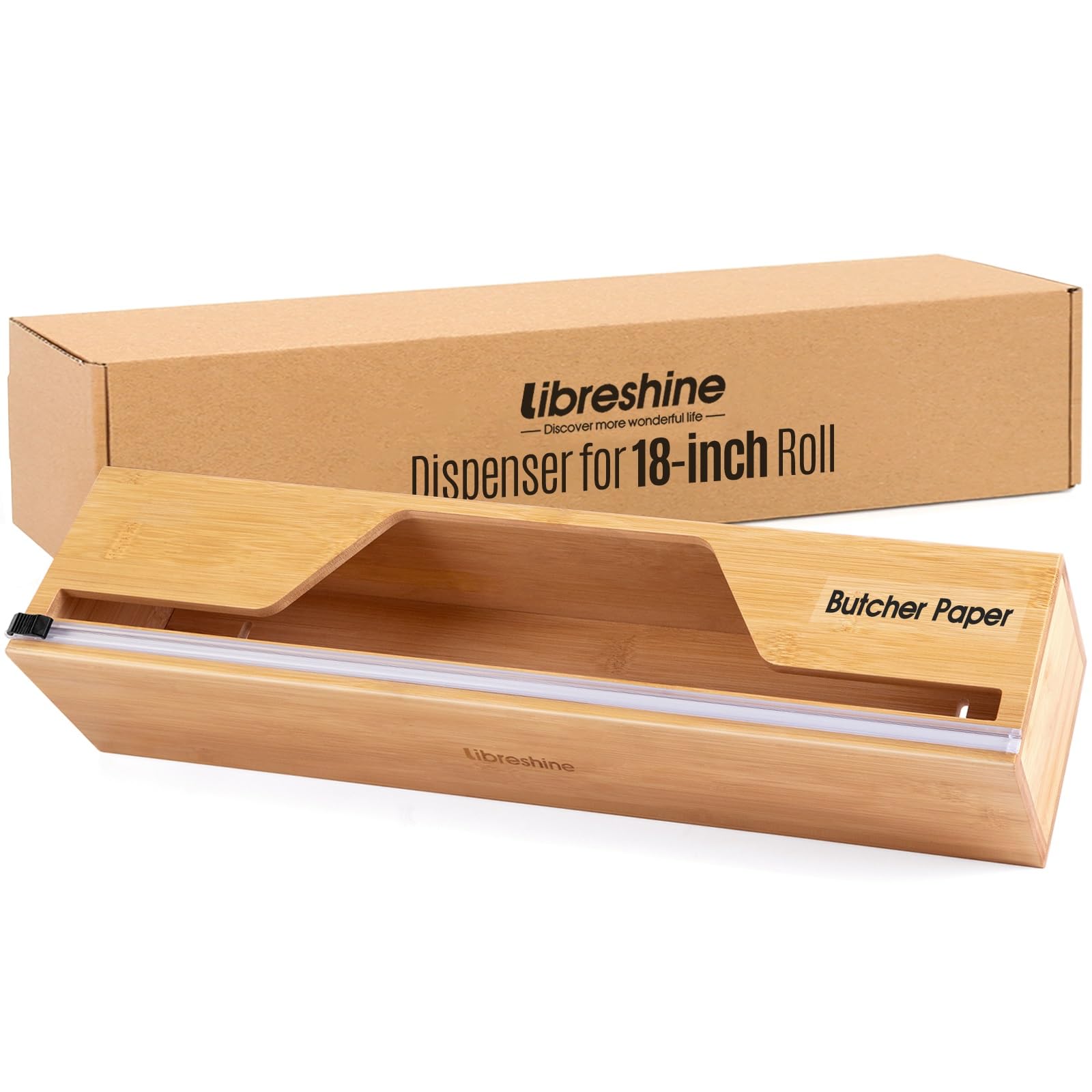 Photo 1 of Libreshine Extra Long Butcher Paper Dispenser with Cutter, Holder for 18 Inch Aluminum Foil, Freezer Paper, Kraft Paper, Craft Paper Roll, Bamboo Wall Mount & Tabletop Foil Organizer