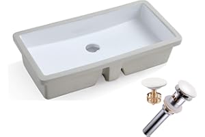 FIAHNG KINGSMAN Rectrangle Undermount Vitreous Ceramic Lavatory Vanity Bathroom Sink Pure White (27.9 Inch with Pop-up Drain)