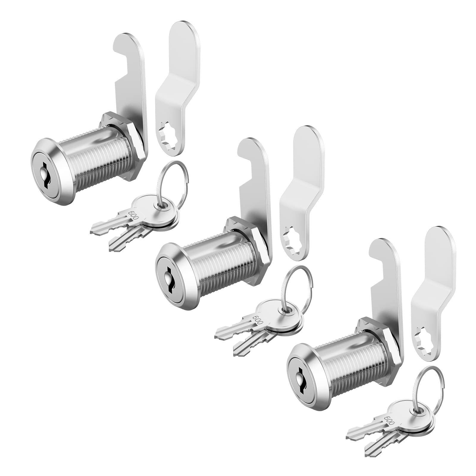 Hecfu 3 Pack Cabinet Locks with Keys, 1-1/8" Cam Lock Keyed Alike, Secure Drawer Mailbox File Cabinet, RV Storage Locks Tool Box Locks Replacement Set, Zinc Alloy