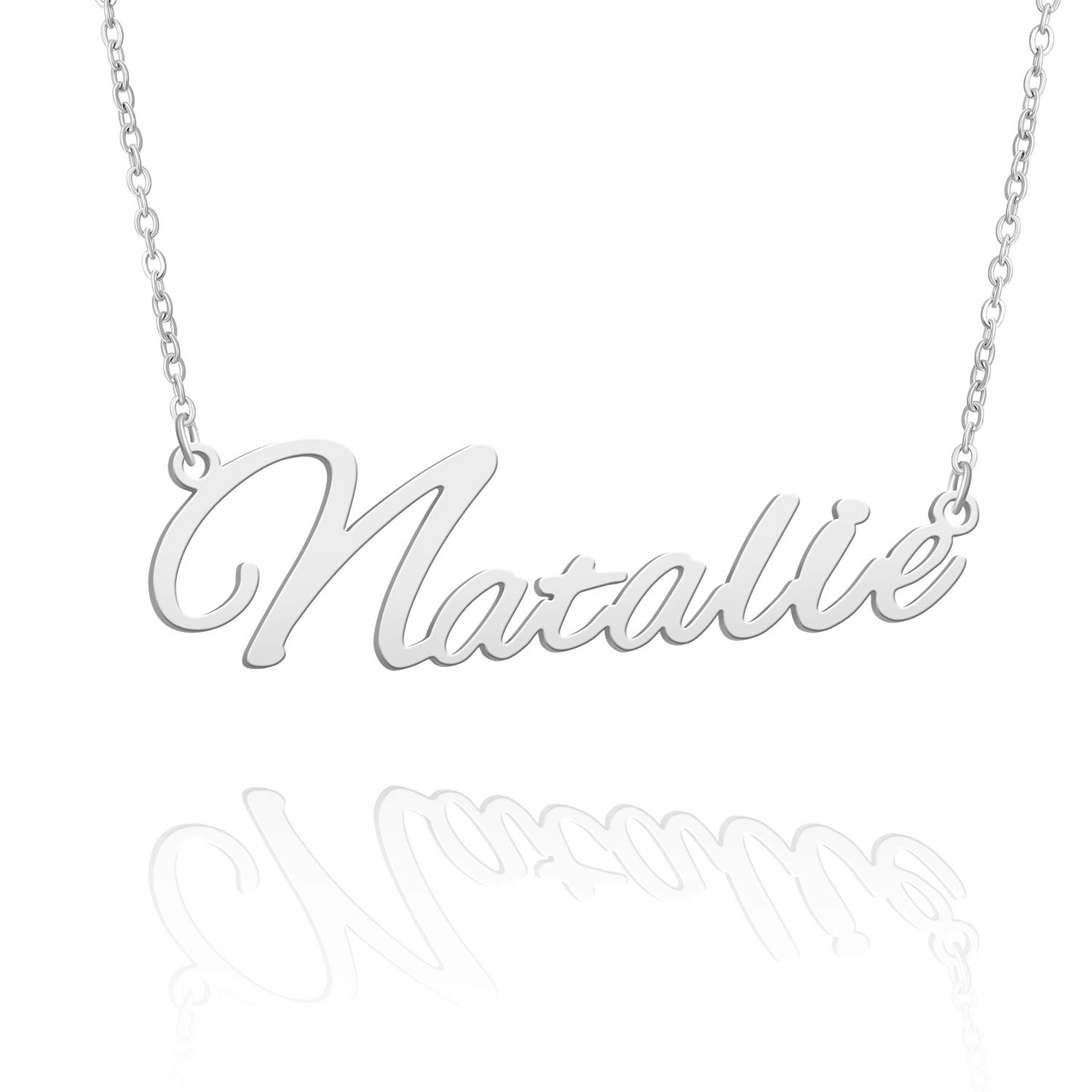 BUREI Women Personalized Name Necklace Silver Pendant Necklace Gifts for Natalie