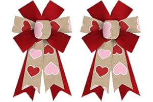 ON-AIRSTORE 2 Pack Valentine's Day Wreath Bows - Brown Red Pink Love Hearts Burlap Bows for Wreaths