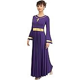 Sanmsoner Women Praise Dance Dress Loose Fit Full Length Liturgical Long Sleeve Metallic Block Dress