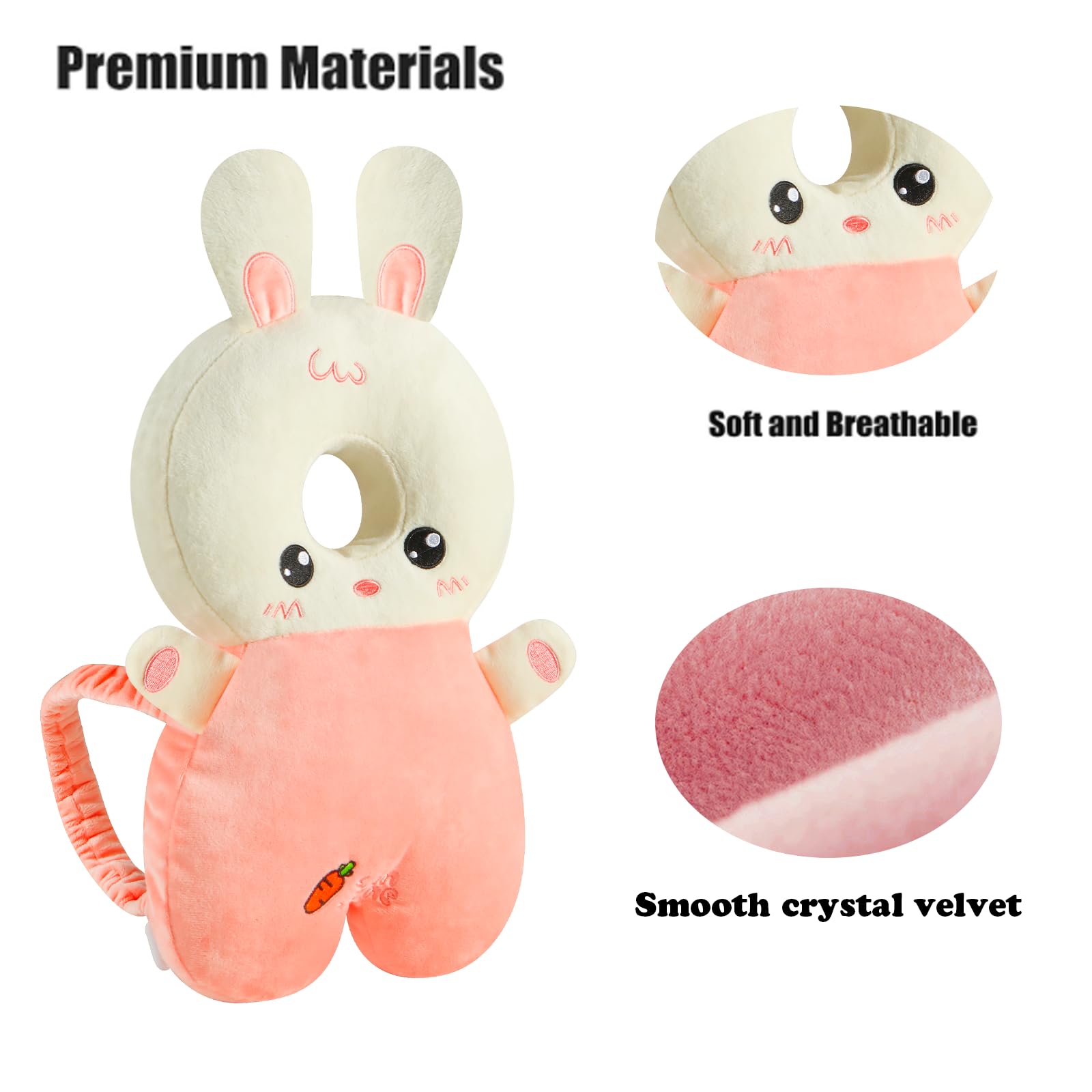 PandaEar Baby Head Protection Backpack, Walker Head Protector Toddler, Adjustable Baby Head Protection Backpack Wear Safety Pad, Soft & Comfortable (Pink Rabbit)